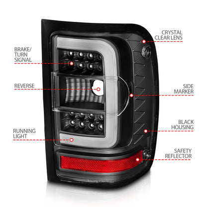Tail Light Set LED W/ Light Bar Style Black Housing Clear Lens Pair Ford Ranger 2001-2011 AnzoUSA-3