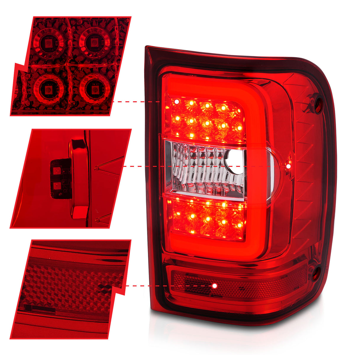 Tail Light Set LED W/ Light Bar Style Chrome Housing Red/Clear Lens Pair Ford Ranger 2001-2011 AnzoUSA-2
