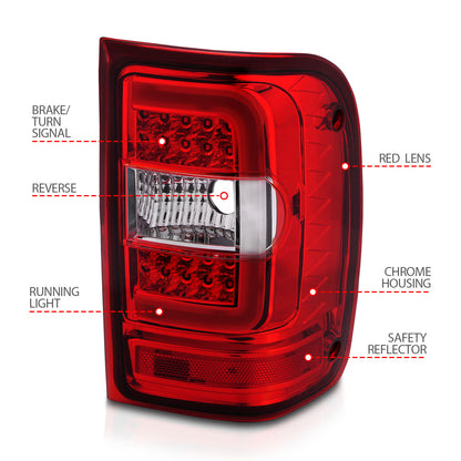Tail Light Set LED W/ Light Bar Style Chrome Housing Red/Clear Lens Pair Ford Ranger 2001-2011 AnzoUSA-3