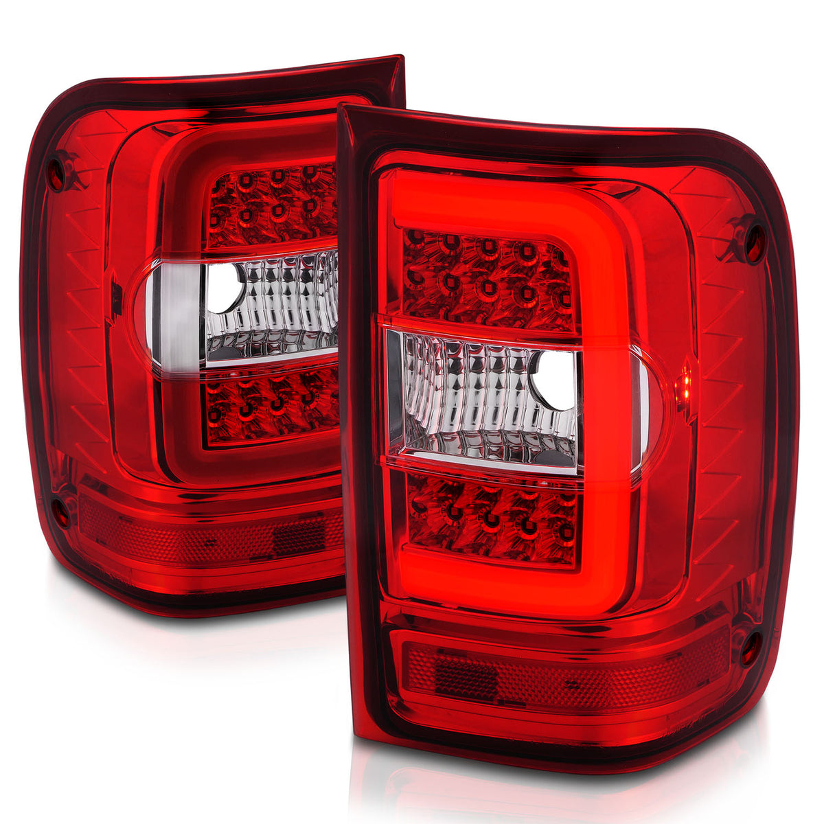 Tail Light Set LED W/ Light Bar Style Chrome Housing Red/Clear Lens Pair Ford Ranger 2001-2011 AnzoUSA-6