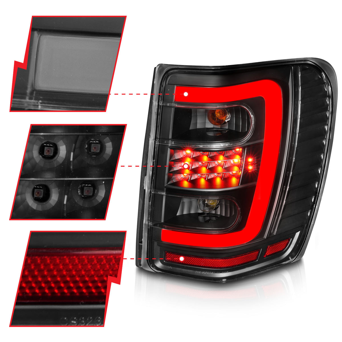 Tail Light Set LED W/ Light Bar Style Black Housing Clear Lens Pair Jeep Grand Cherokee 1999-2004 AnzoUSA-2