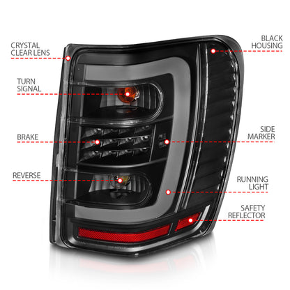 Tail Light Set LED W/ Light Bar Style Black Housing Clear Lens Pair Jeep Grand Cherokee 1999-2004 AnzoUSA-3