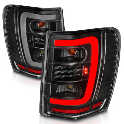 Tail Light Set LED W/ Light Bar Style Black Housing Clear Lens Pair Jeep Grand Cherokee 1999-2004 AnzoUSA-6