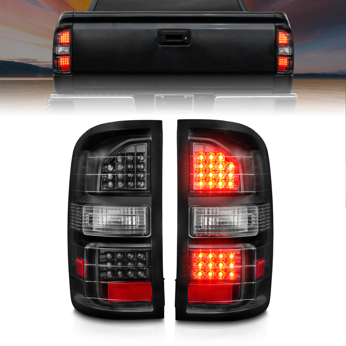 Tail Light Set LED Black Housing Clear Lens Pair GMC Sierra 1500 2015-2018, 2500 HD/3500 HD 2014-2018 AnzoUSA