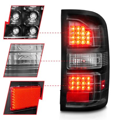 Tail Light Set LED Black Housing Clear Lens Pair GMC Sierra 1500 2015-2018, 2500 HD/3500 HD 2014-2018 AnzoUSA-2