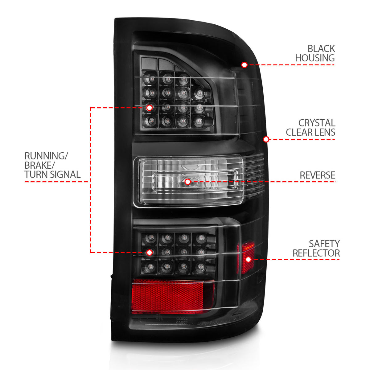 Tail Light Set LED Black Housing Clear Lens Pair GMC Sierra 1500 2015-2018, 2500 HD/3500 HD 2014-2018 AnzoUSA-3