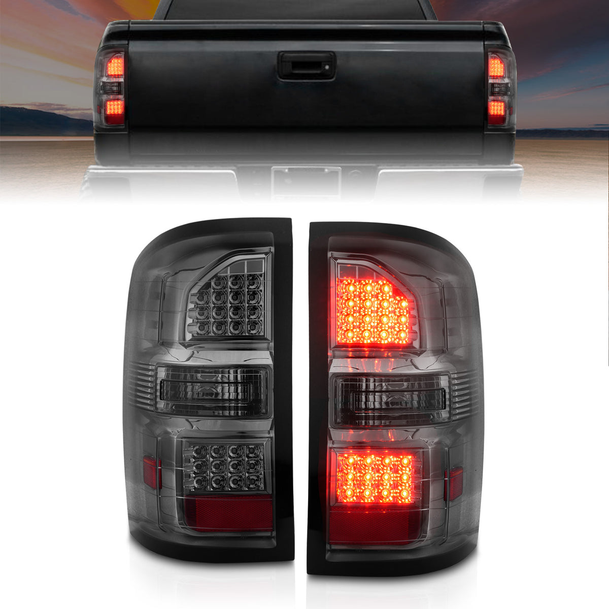 Tail Light Set LED Chrome Housing Smoke Lens Pair GMC Sierra 1500 2015-2018, 2500 HD/3500 HD 2014-2018 AnzoUSA