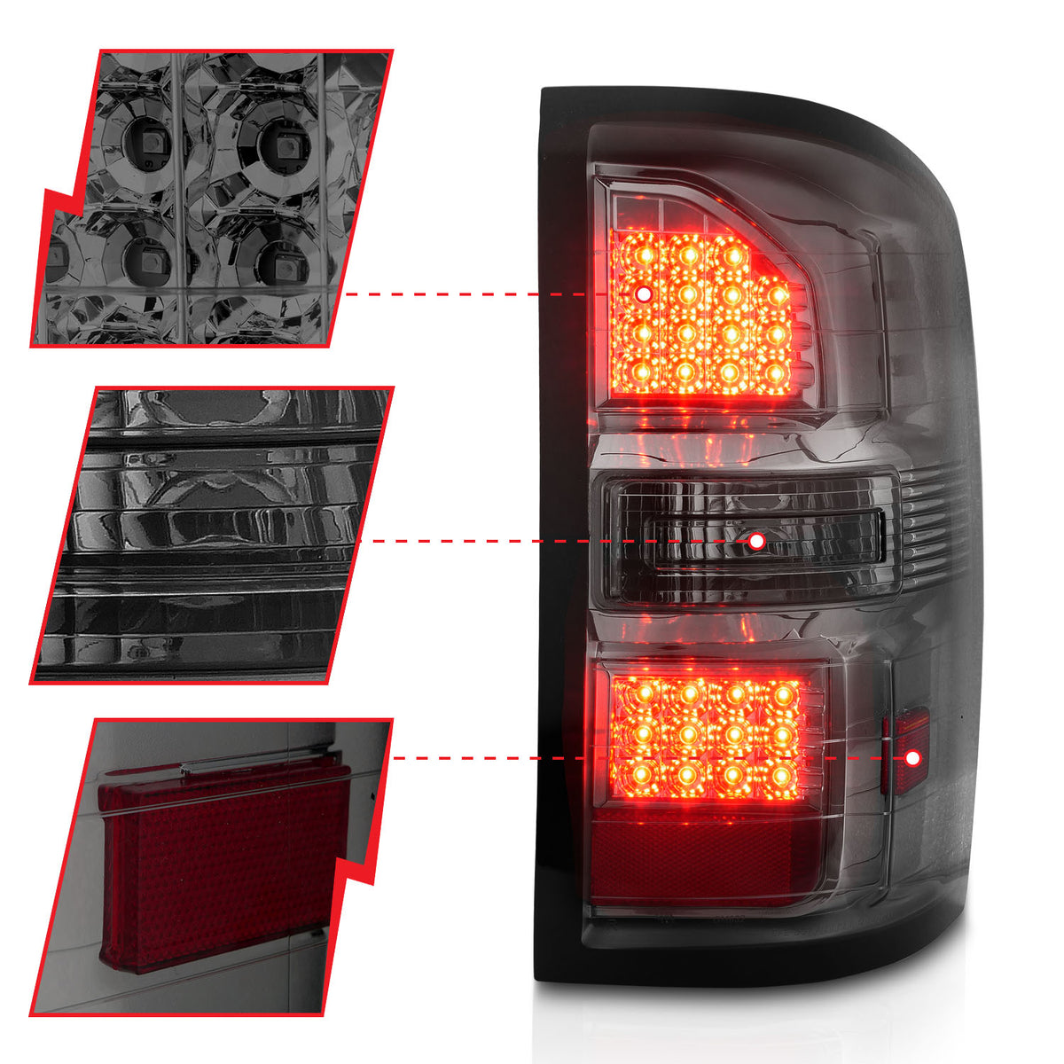 Tail Light Set LED Chrome Housing Smoke Lens Pair GMC Sierra 1500 2015-2018, 2500 HD/3500 HD 2014-2018 AnzoUSA-2
