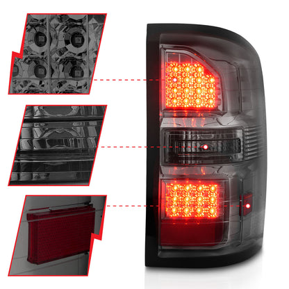 Tail Light Set LED Chrome Housing Smoke Lens Pair GMC Sierra 1500 2015-2018, 2500 HD/3500 HD 2014-2018 AnzoUSA-2