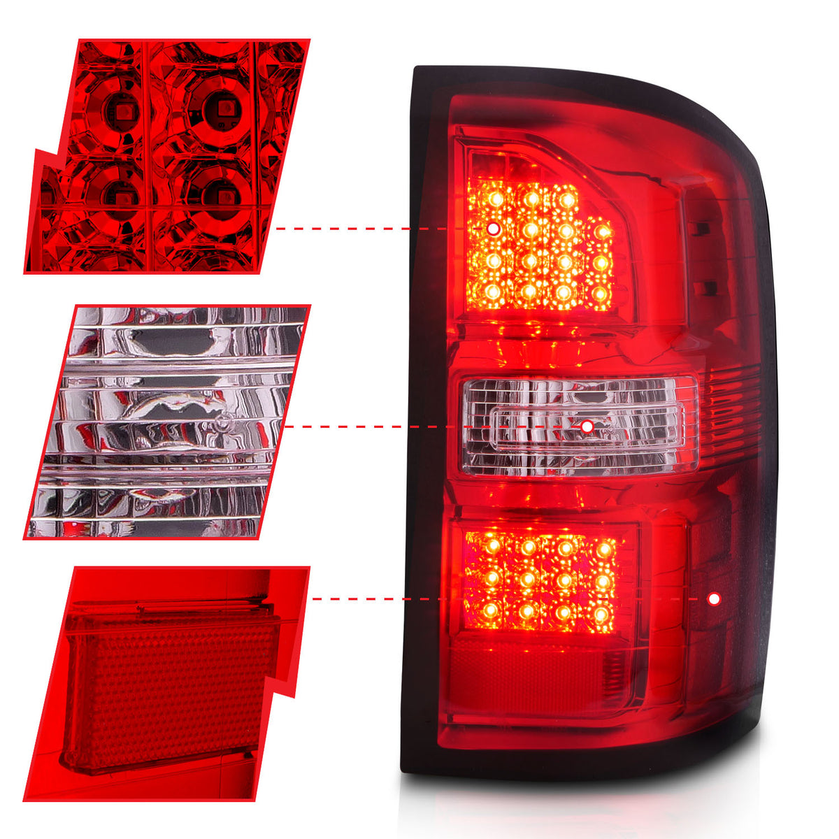 Tail Light Set LED Chrome Housing Red/Clear Lens Pair GMC Sierra 1500 2015-2018, 2500 HD/3500 HD 2014-2018 AnzoUSA-2