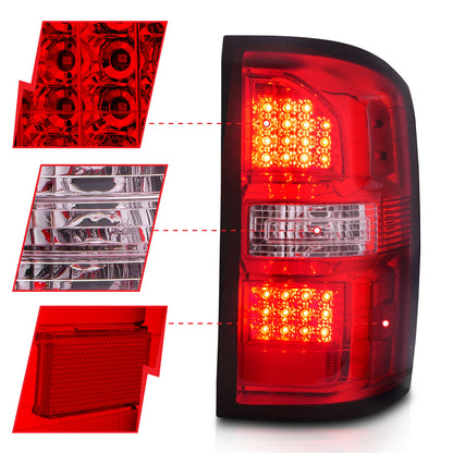 Tail Light Set LED Chrome Housing Red/Clear Lens Pair GMC Sierra 1500 2015-2018, 2500 HD/3500 HD 2014-2018 AnzoUSA-2