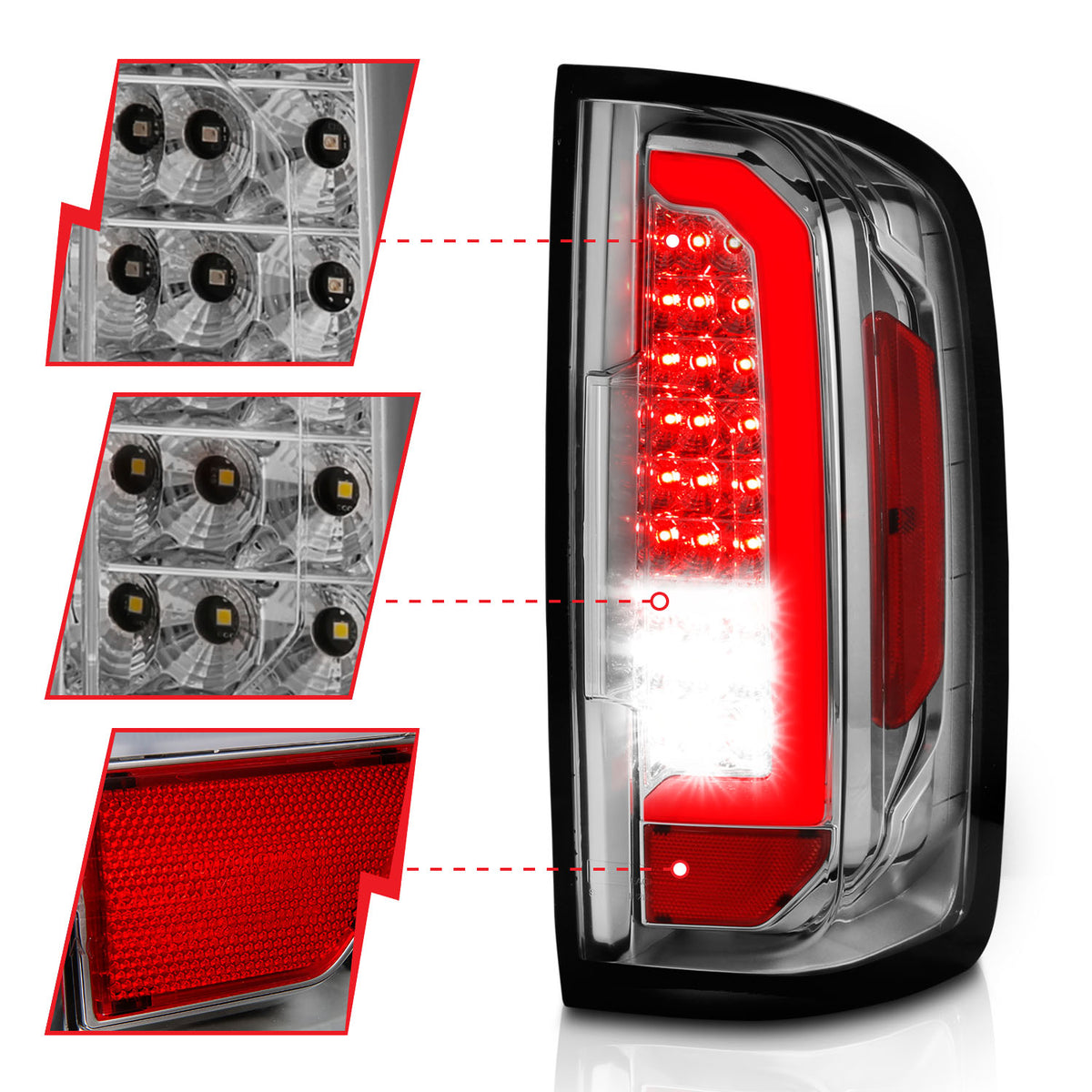 Tail Light Set LED W/ Light Bar Style Chrome Housing Clear Lens Pair GMC Canyon 2015-2021 AnzoUSA-2