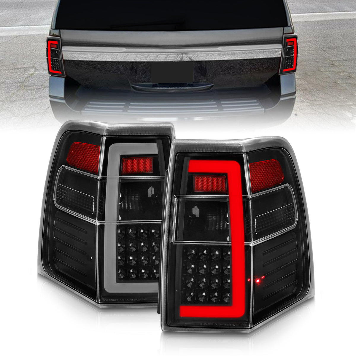 Tail Light Set LED W/ Light Bar Style Sequential Black Housing Clear Lens Pair Ford Expedition 2007-2017 AnzoUSA