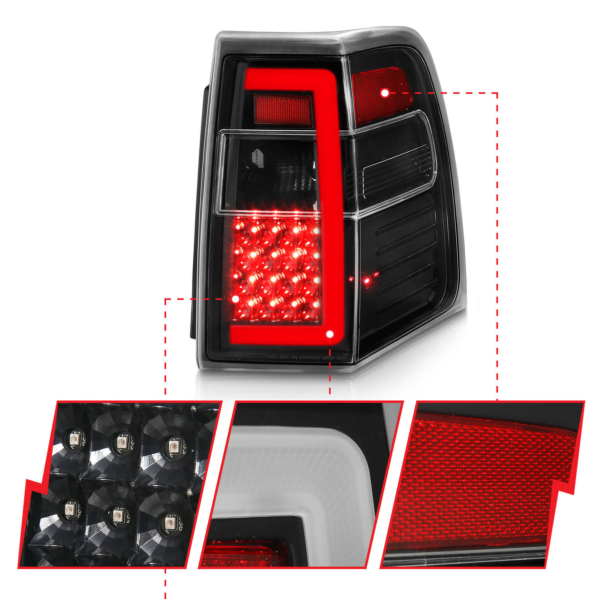 Tail Light Set LED W/ Light Bar Style Sequential Black Housing Clear Lens Pair Ford Expedition 2007-2017 AnzoUSA-2