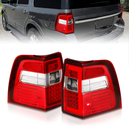 Tail Light Set LED W/ Light Bar Style Sequential Chrome Housing Red/Clear Lens Pair Ford Expedition 2007-2017 AnzoUSA
