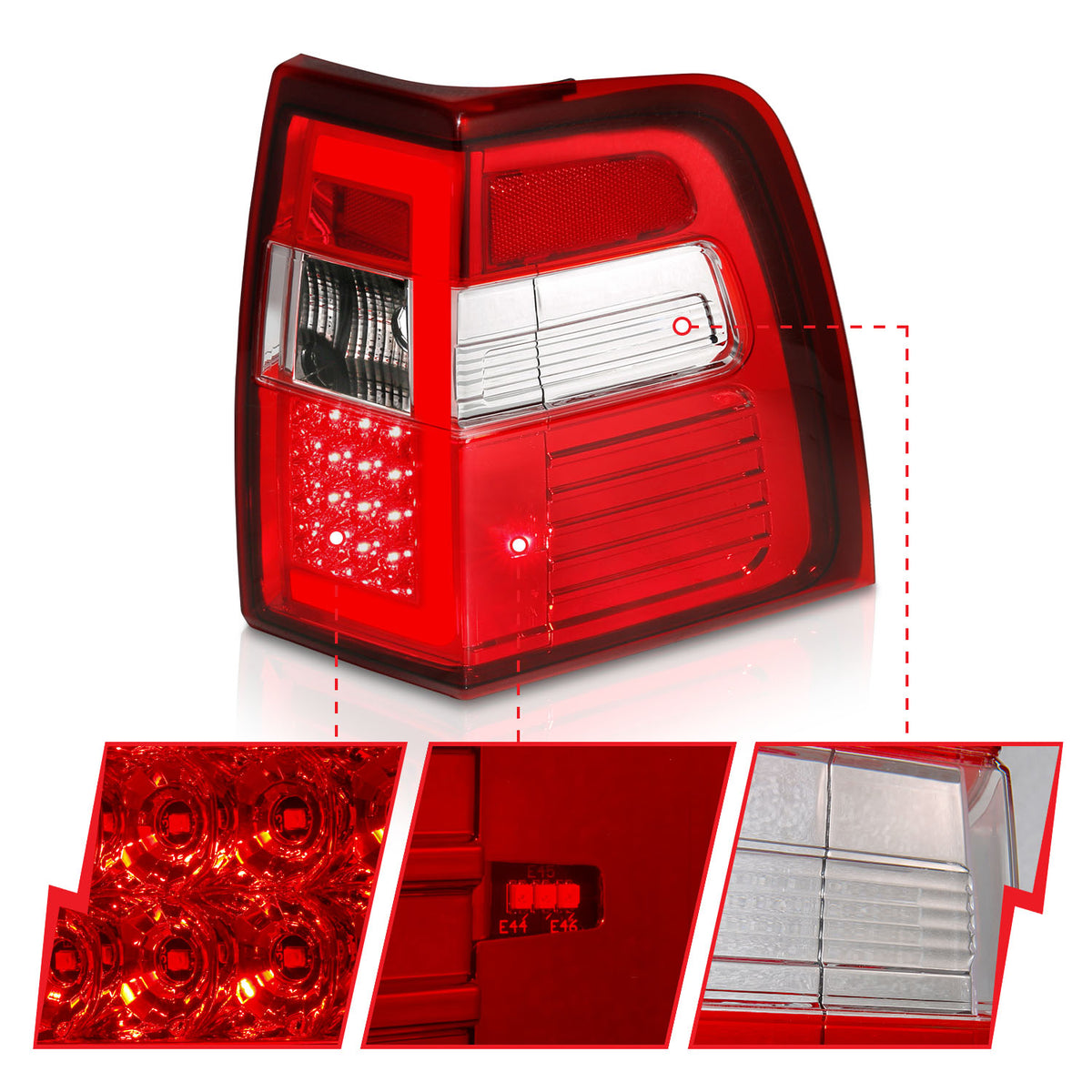 Tail Light Set LED W/ Light Bar Style Sequential Chrome Housing Red/Clear Lens Pair Ford Expedition 2007-2017 AnzoUSA-2