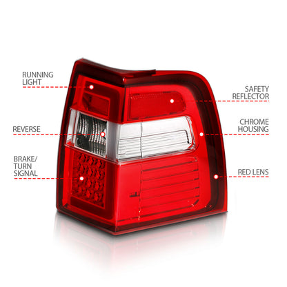 Tail Light Set LED W/ Light Bar Style Sequential Chrome Housing Red/Clear Lens Pair Ford Expedition 2007-2017 AnzoUSA-3