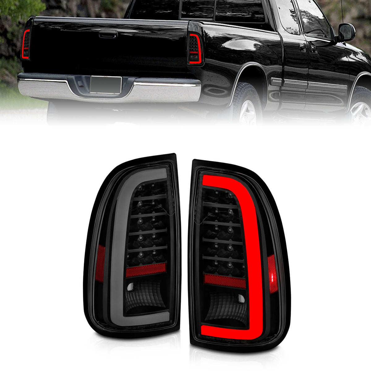 Tail Light Set LED W/ Light Bar Style Black Housing Smoke Lens Pair Toyota Tundra 2000-2006 AnzoUSA