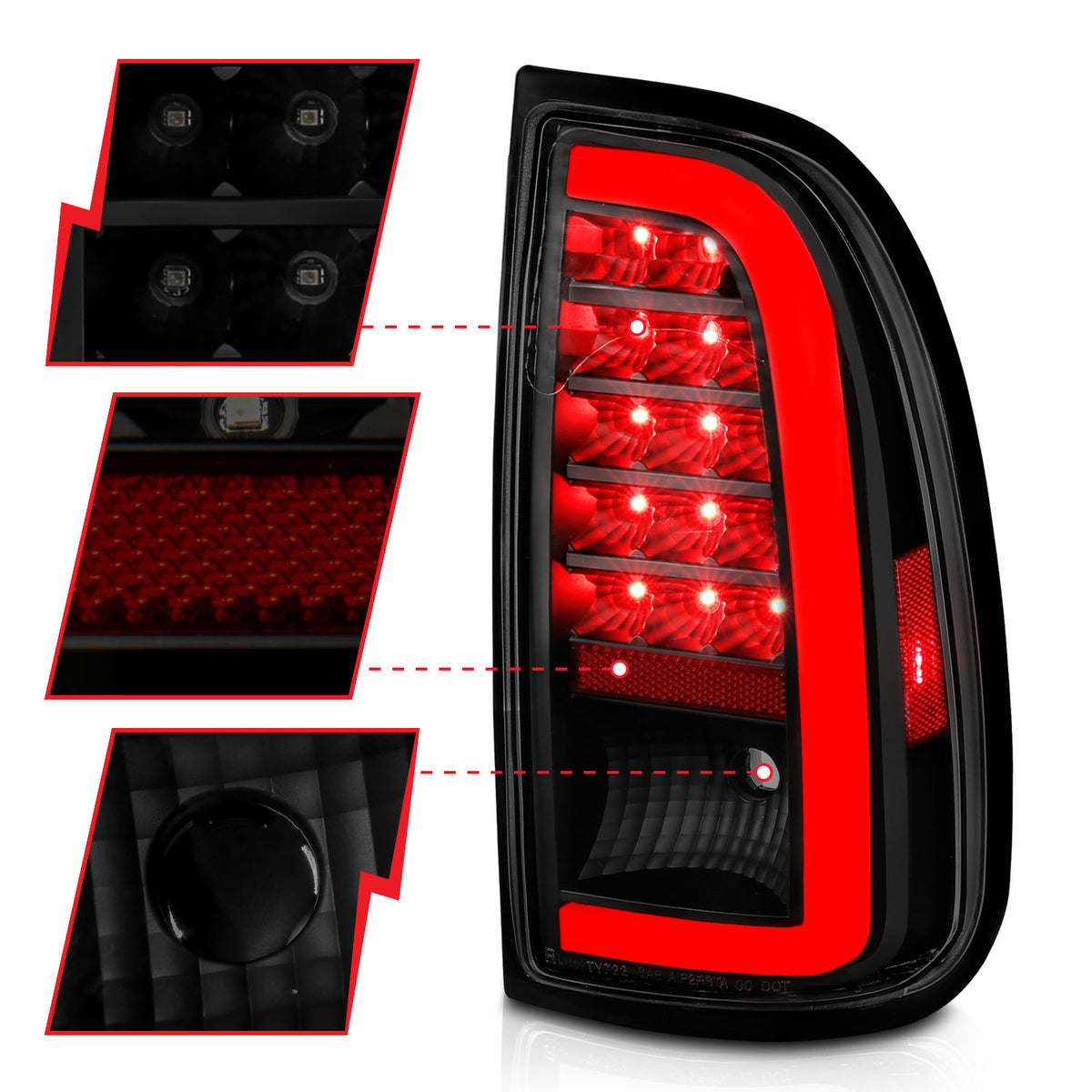 Tail Light Set LED W/ Light Bar Style Black Housing Smoke Lens Pair Toyota Tundra 2000-2006 AnzoUSA-2