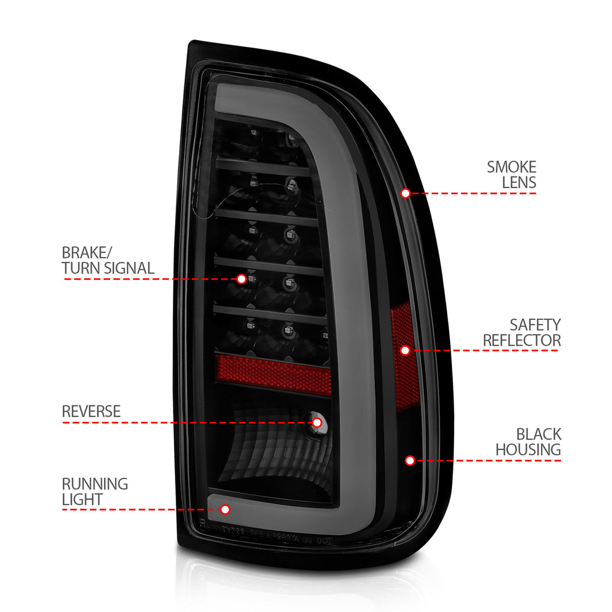 Tail Light Set LED W/ Light Bar Style Black Housing Smoke Lens Pair Toyota Tundra 2000-2006 AnzoUSA-3