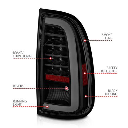 Tail Light Set LED W/ Light Bar Style Black Housing Smoke Lens Pair Toyota Tundra 2000-2006 AnzoUSA-3