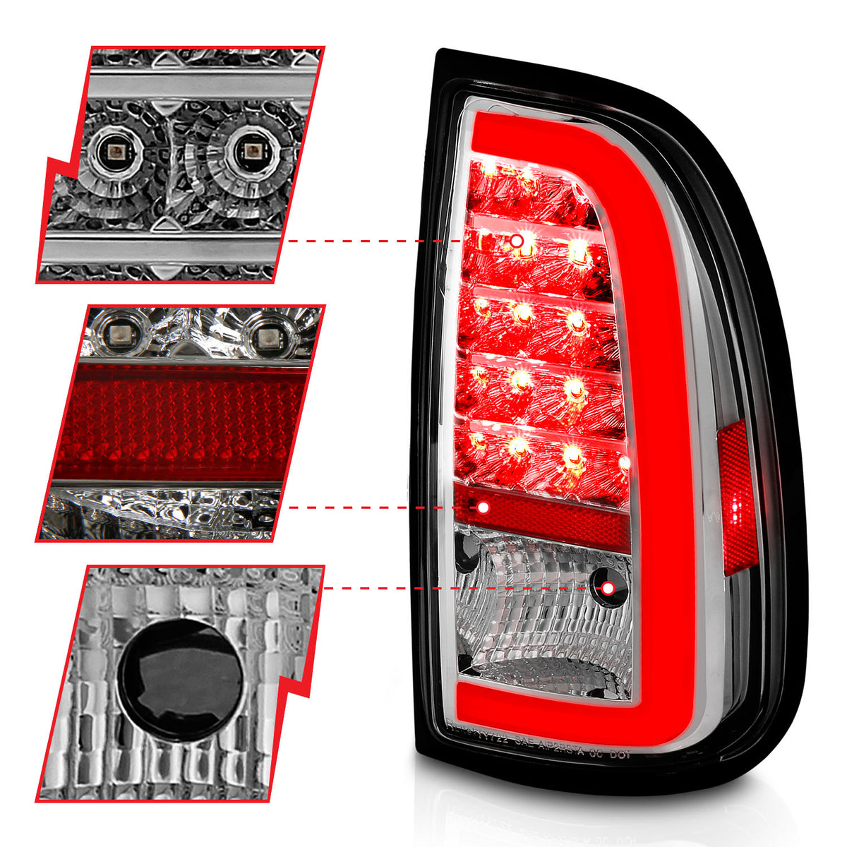 Tail Light Set Chrome Housing Clear Lens Pair LED W/ Light Bar Style Toyota Tundra 2000-2006 AnzoUSA-2