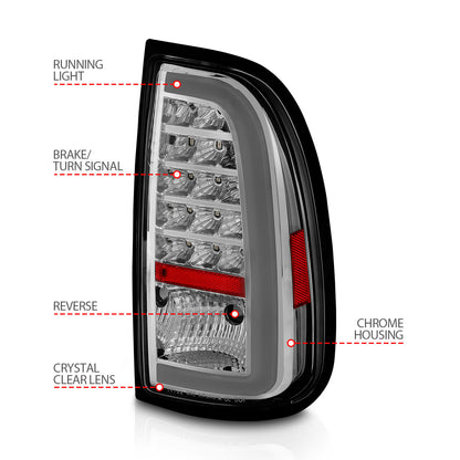 Tail Light Set Chrome Housing Clear Lens Pair LED W/ Light Bar Style Toyota Tundra 2000-2006 AnzoUSA-3