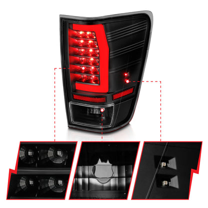 Tail Light Set W/ Light Bar Style Black Housing Clear Lens Pair LED Nissan TITAN 2004-2015 AnzoUSA-2