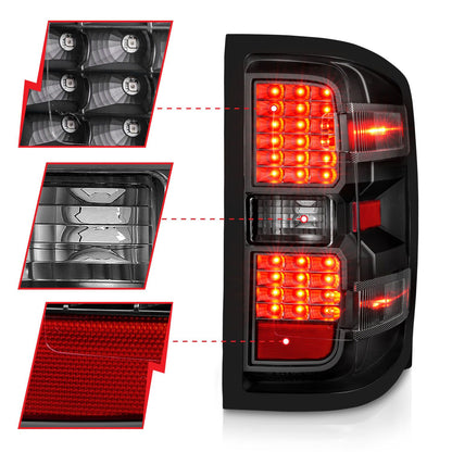 Tail Light Set LED Black Housing Clear Lens Pair Will Not Work On Factory LED Tail Light For Gmc Sierra Dually Models Chevrolet Silverado 1500 2014-2018, 2500 HD/3500 HD 2015-2019, GMC Sierra 3500 HD 2015-2019 AnzoUSA-3