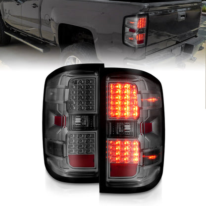 Tail Light Set LED Chrome Housing Smoke Lens Pair Chevrolet Silverado 1500 2014-2018, 2500/3500 2015-2018, 2500 HD/3500 HD 2015-2019, GMC Sierra 3500 HD 2015-2019 AnzoUSA