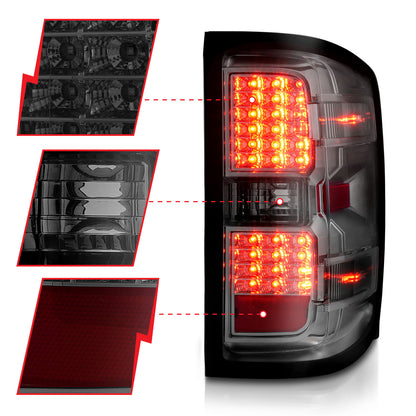 Tail Light Set LED Chrome Housing Smoke Lens Pair Chevrolet Silverado 1500 2014-2018, 2500/3500 2015-2018, 2500 HD/3500 HD 2015-2019, GMC Sierra 3500 HD 2015-2019 AnzoUSA-2