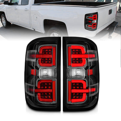 Tail Light Set LED W/ Light Bar Style Black Housing Clear Lens Pair Chevrolet Silverado 1500 2014-2018, 2500/3500 2015-2018, 2500 HD/3500 HD 2015-2019, GMC Sierra 3500 HD 2015-2019 AnzoUSA
