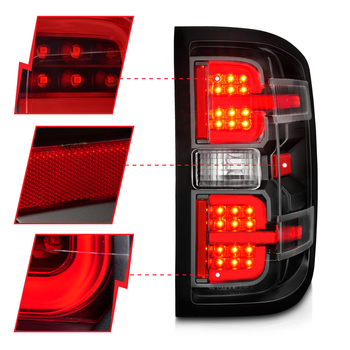 Tail Light Set LED W/ Light Bar Style Black Housing Clear Lens Pair Chevrolet Silverado 1500 2014-2018, 2500/3500 2015-2018, 2500 HD/3500 HD 2015-2019, GMC Sierra 3500 HD 2015-2019 AnzoUSA-2
