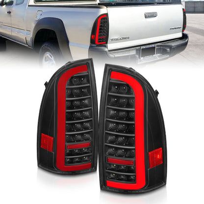 Tail Light Set LED W/ Light Bar Style Sequential Black Housing Clear Lens Pair Toyota Tacoma 2005-2015 AnzoUSA