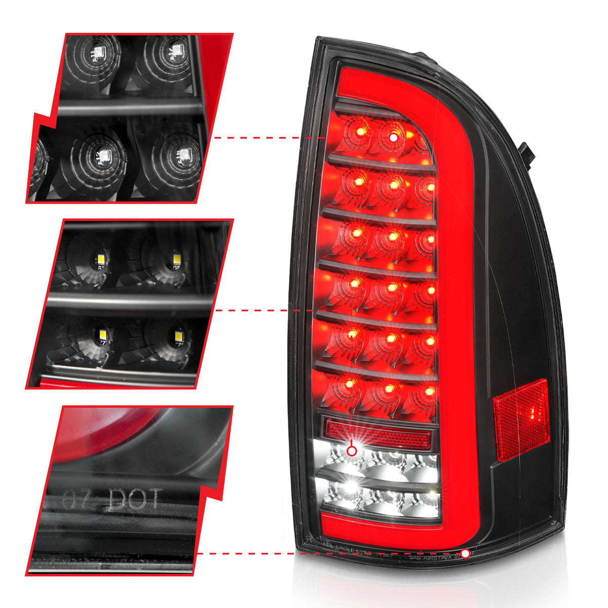 Tail Light Set LED W/ Light Bar Style Sequential Black Housing Clear Lens Pair Toyota Tacoma 2005-2015 AnzoUSA-2