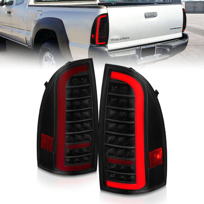 Tail Light Set LED W/ Light Bar Style Sequential Black Housing Smoke Lens Pair Toyota Tacoma 2005-2015 AnzoUSA