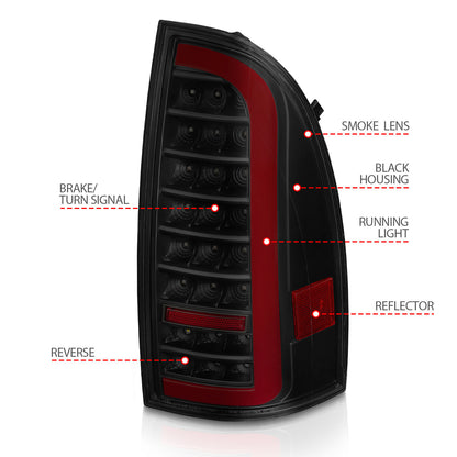 Tail Light Set LED W/ Light Bar Style Sequential Black Housing Smoke Lens Pair Toyota Tacoma 2005-2015 AnzoUSA-3