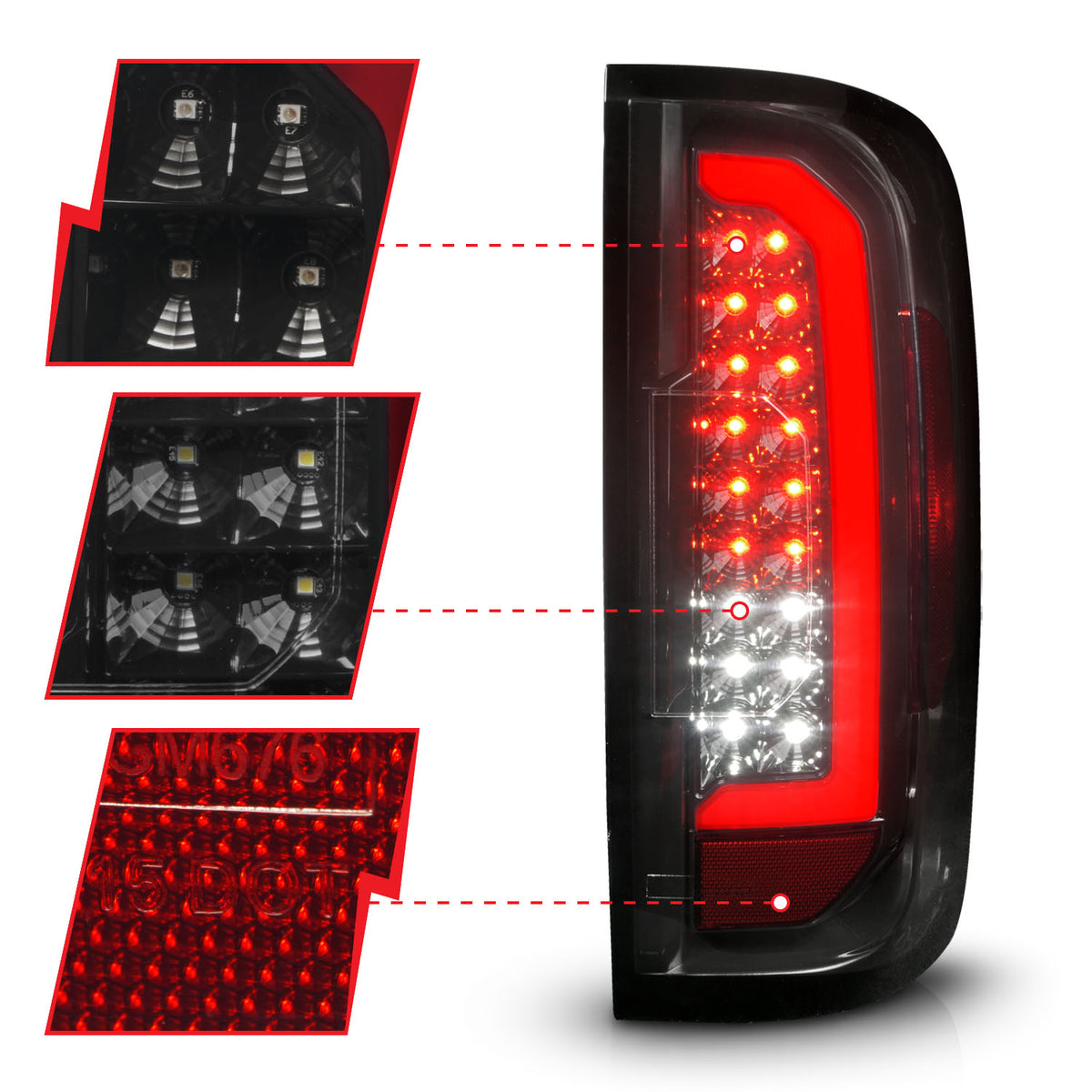 Tail Light Set LED W/ Red Light Bar Style Black Housing Smoke Lens Pair GMC Canyon 2015-2022 AnzoUSA-2
