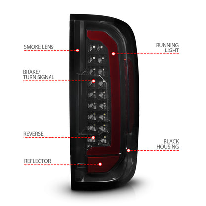 Tail Light Set LED W/ Red Light Bar Style Black Housing Smoke Lens Pair GMC Canyon 2015-2022 AnzoUSA-3