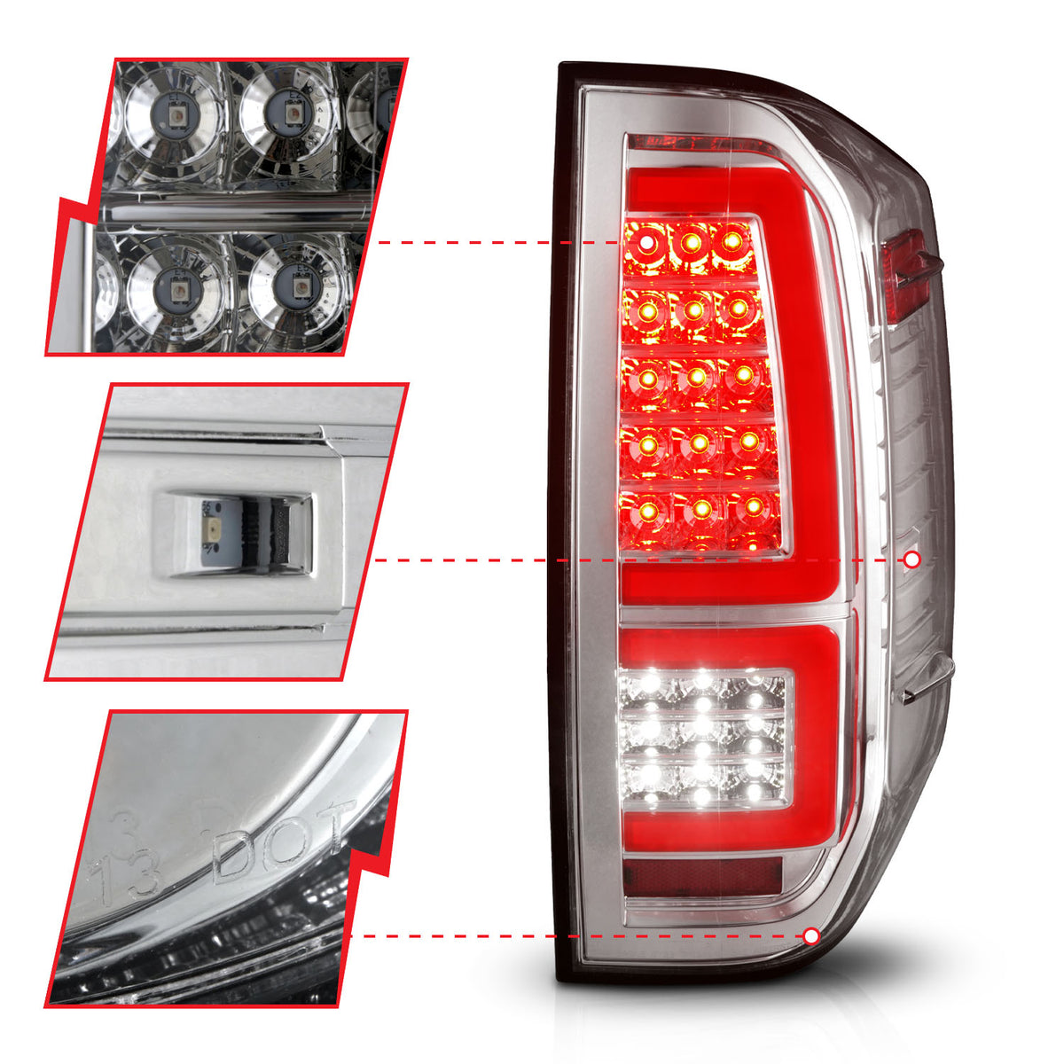Tail Light Set LED W/ Red Light Bar Style Sequential Chrome Housing Clear Lens Pair Toyota Tundra 2014-2021 AnzoUSA-2