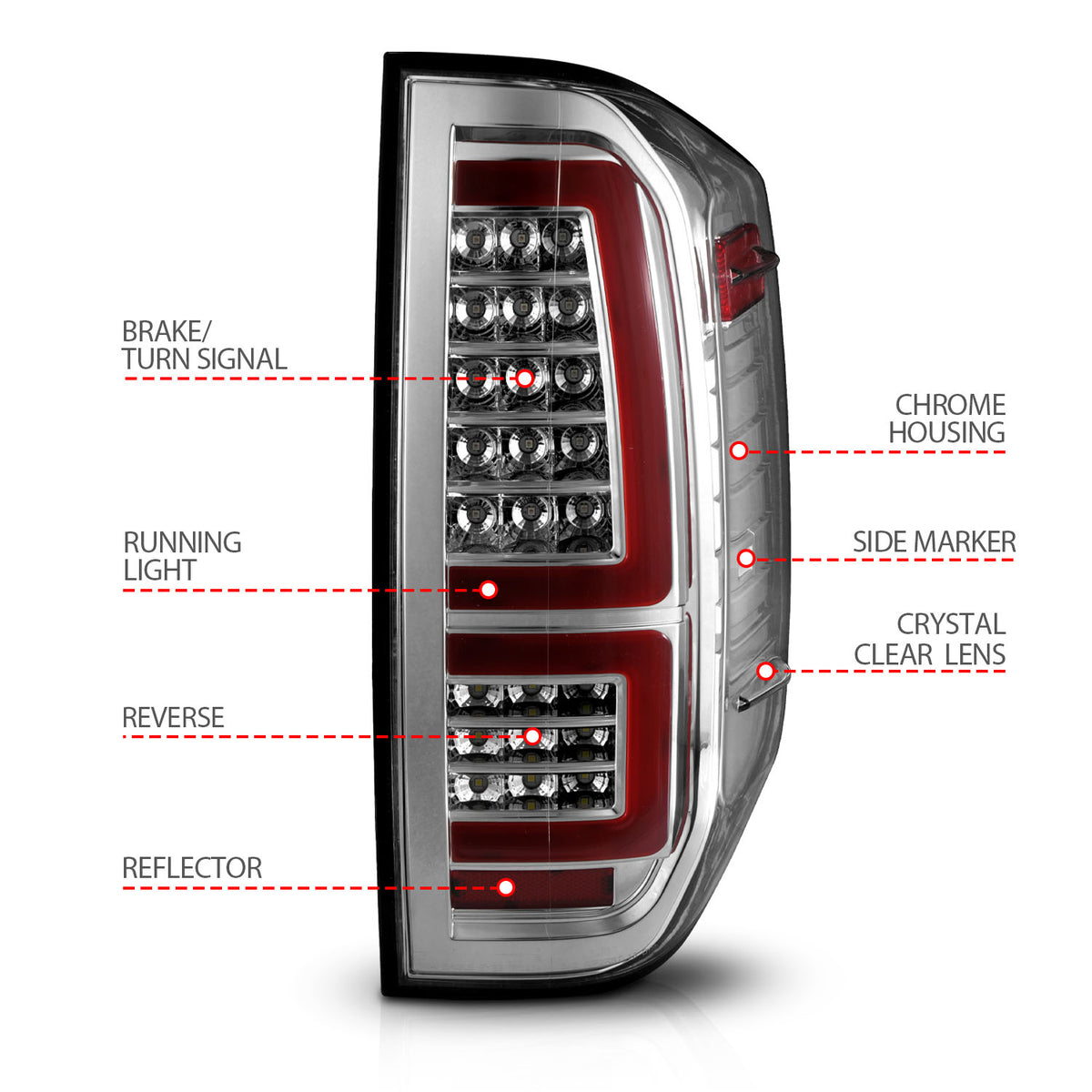 Tail Light Set LED W/ Red Light Bar Style Sequential Chrome Housing Clear Lens Pair Toyota Tundra 2014-2021 AnzoUSA-3