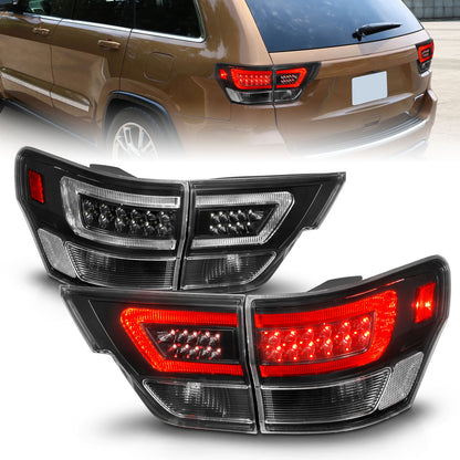 Tail Light Set LED W/ Light Bar Style Black Housing Clear Lens 4pcs Jeep Grand Cherokee 2011-2013 AnzoUSA
