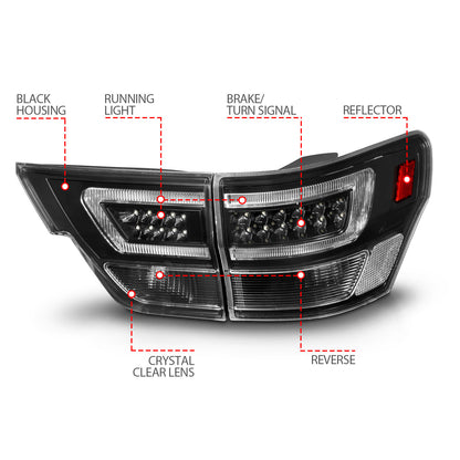 Tail Light Set LED W/ Light Bar Style Black Housing Clear Lens 4pcs Jeep Grand Cherokee 2011-2013 AnzoUSA-3