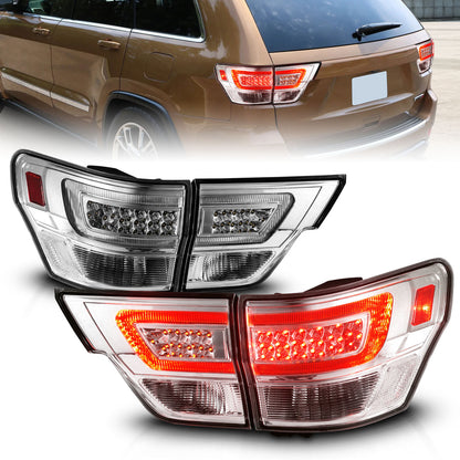 Tail Light Set LED W/ Light Bar Style Chrome Housing Clear Lens 4pcs Jeep Grand Cherokee 2011-2013 AnzoUSA