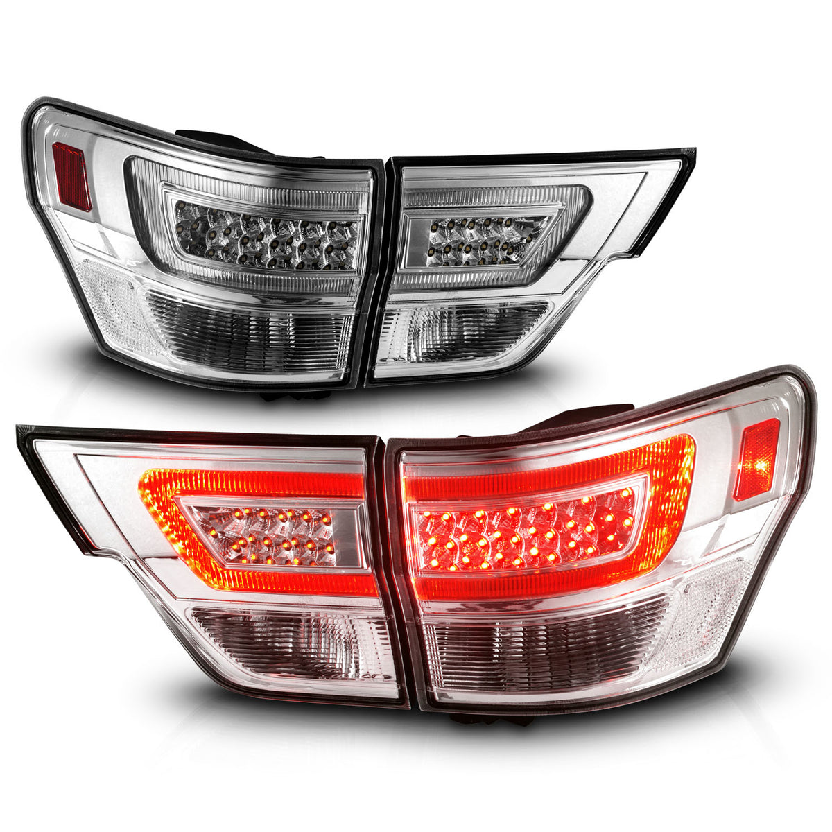 Tail Light Set LED W/ Light Bar Style Chrome Housing Clear Lens 4pcs Jeep Grand Cherokee 2011-2013 AnzoUSA-1