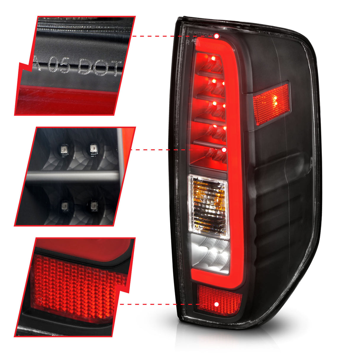 Tail Light Set LED W/ Light Bar Style Black Housing Clear Lens Pair Nissan Frontier 2005-2021, Nissan NP300 Frontier 2016-2020, Suzuki Equator 2009-2012 AnzoUSA-2