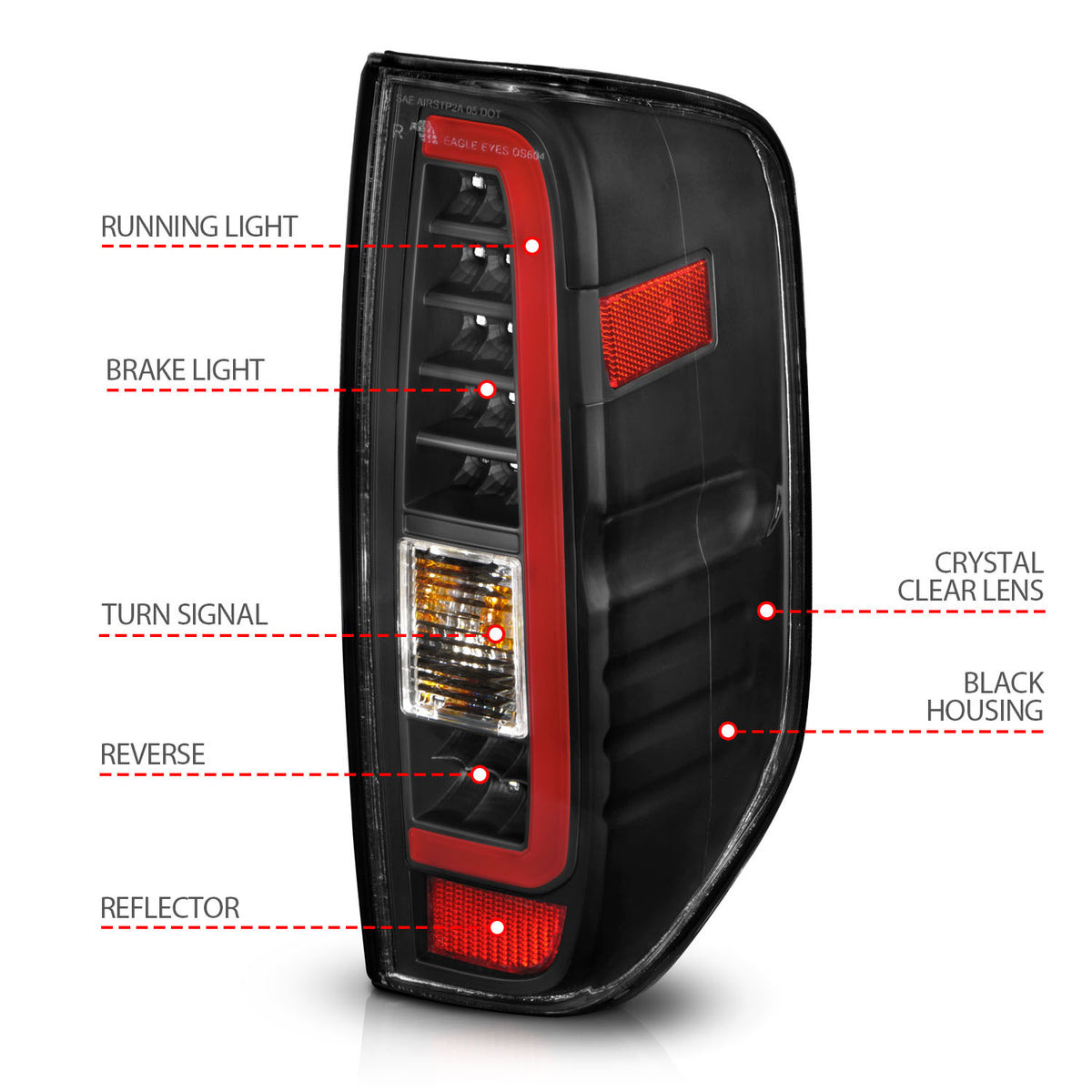 Tail Light Set LED W/ Light Bar Style Black Housing Clear Lens Pair Nissan Frontier 2005-2021, Nissan NP300 Frontier 2016-2020, Suzuki Equator 2009-2012 AnzoUSA-3