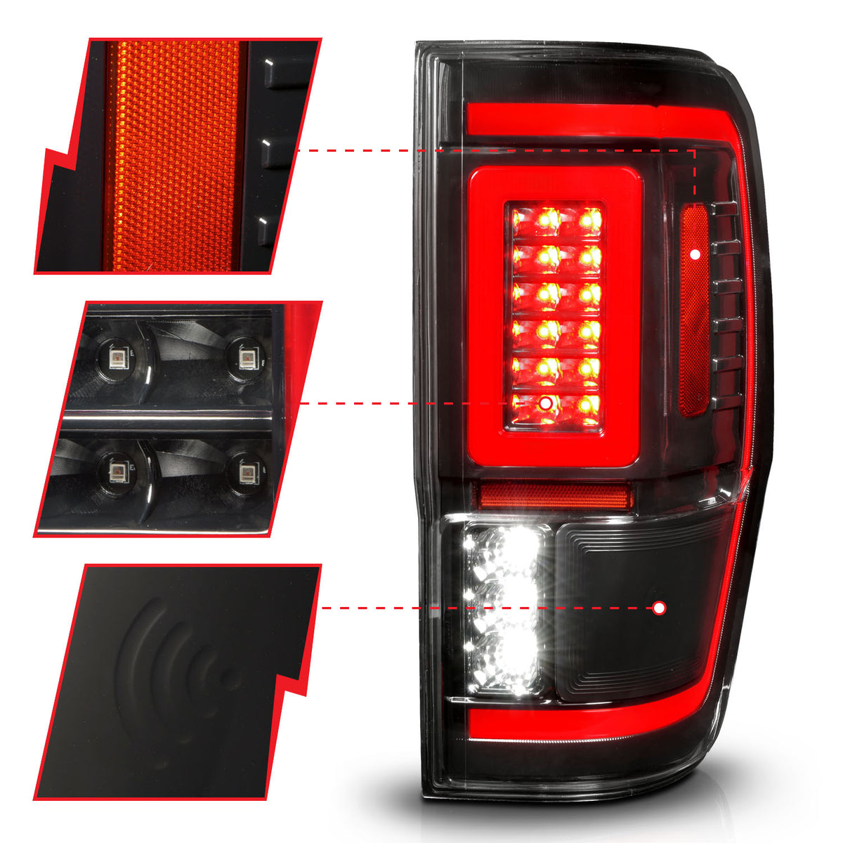 Tail Light Set Clear Lens Pair LED W/ Light Bar Style Sequential Black Housing Ford Ranger 2019-2023 AnzoUSA-2