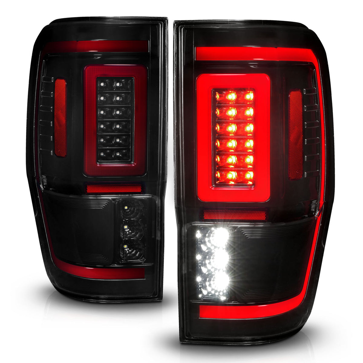 Tail Light Set Sequential Black Housing Smoke Lens Pair LED W/ Light Bar Style Ford Ranger 2019-2023 AnzoUSA-1