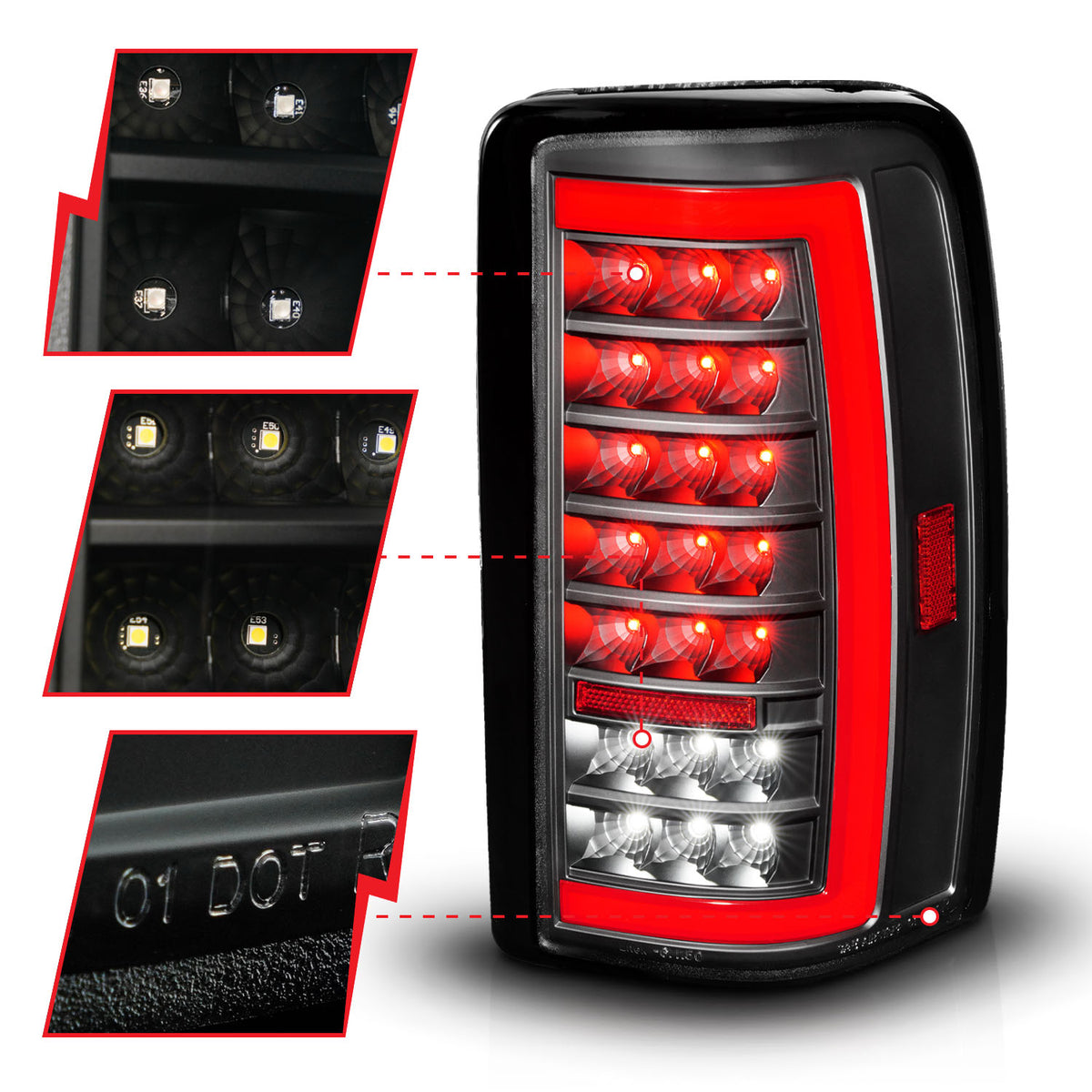 Tail Light Set LED W/ Light Bar Style Black Housing Clear Lens Pair Chevrolet Suburban 1500/2500/Tahoe 2000-2006, GMC Yukon/XL 1500/XL 2500 2000-2006 AnzoUSA-2